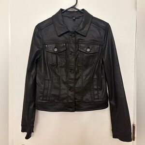 White House Black Market Coated Denim Trucker Jacket Black Women’s Size 8